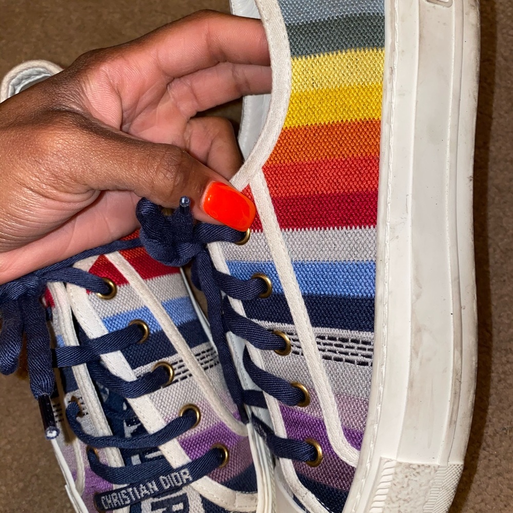 Dior Multicolor Canvas Low-Top Sneakers with Navy Laces - Picture 5 of 6